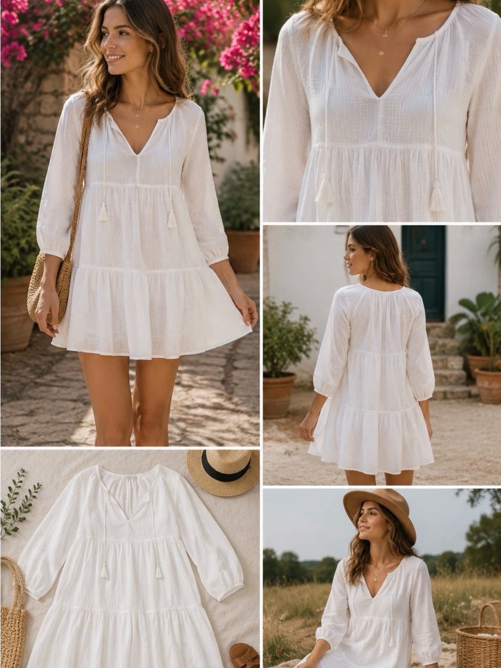 J Crew Women’s White 100% Cotton Tiered Dress XS Peasant Boho Festival Cottage